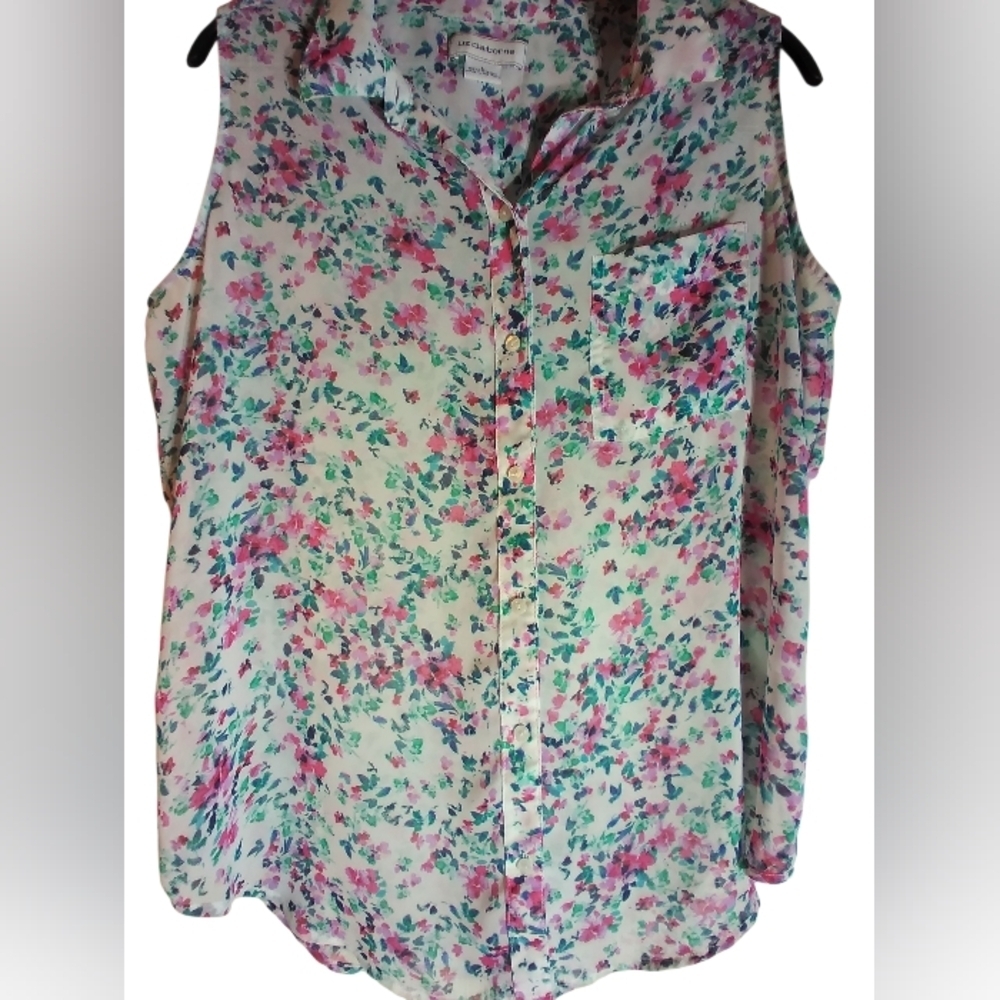 Liz Claiborne floral Sleeveless Blouse with Peter Pan Collar Shear Size L